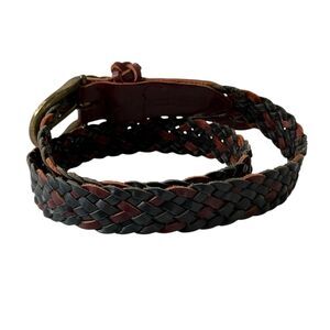 Vtg Womens Belt 100% Leather Woven Braided Adjustable Size M Multicolor Boho